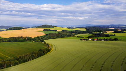 Fototapeta na wymiar air view of Leutersdorf and the mountains nearby in saxony