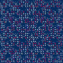 Fototapeta na wymiar Seamless vector pattern with five pointed stars on blue background. 4th July abstract geometric pattern. Old glory red and blue colours.