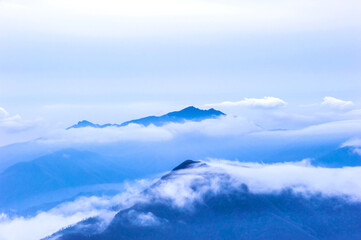 Beautiful sea of clouds at dawn on the top of the mountain.