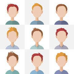 Collection of various man flat illustrations. Bundle of male icon. Vector.