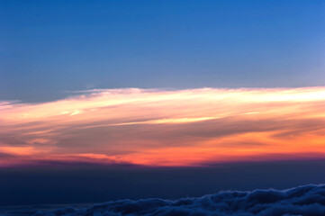 Beautiful sea of clouds at sunset on the top of the mountain.
