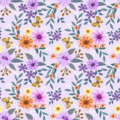 Colorful hand draw flowers seamless pattern for fabric textile wallpaper.