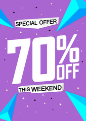 Sale 70% off, poster design template, special offer, vector illustration