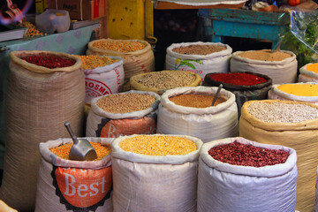 spices basket in caribbean street market