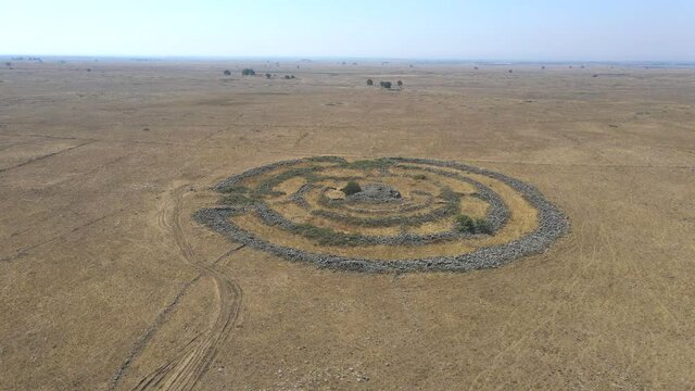 The remnants of the megalithic complex of the early Bronze Age&nbsp; - Wheels of Spirits - Rujum Al-Hiri - Gilgal Rephaeem - on the Golan Heights in Israel