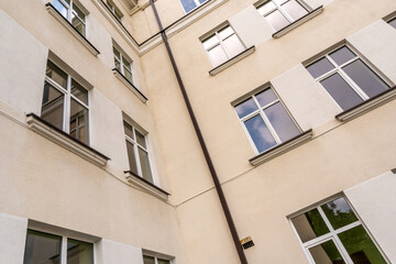 Facade of the old multistory residential building