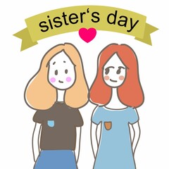 National Sisters Day ,family holiday ,Happy sisters, woman festival. Girl concept.trendy sisters happily smiling in white background hand drawn cartoon vector