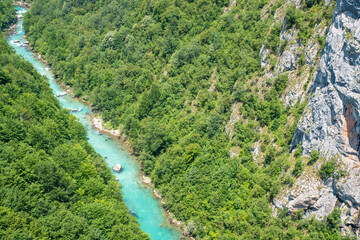 Fototapeta na wymiar Aerial view of Tara river and rocky canyon slopes