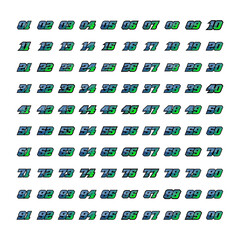 Mega Collection of Racing Number, Set of Start Racing number, sport race number with halftone dots style vector illustration eps 10