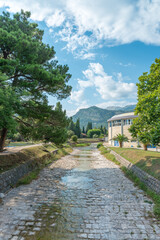 Perspective of a dry water channel in Budva, Montenegro
