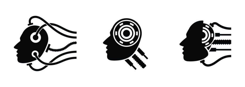Collection of robot head icon logo on with background, artificial intelligence technology concept.