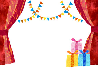 ベクター　赤いカーテンのイラストフレーム