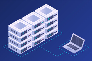 Concept of data center, server, database and technology, Vector isometric illustration.