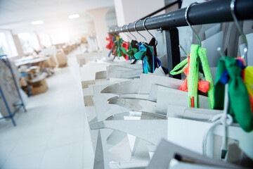 Clothing pattern. Fabric industry production line. Textile factory.