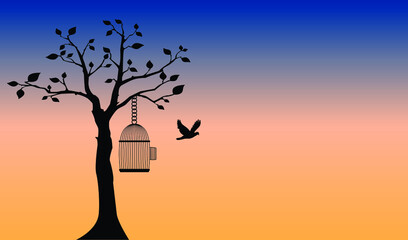 Bird Flying Out of Cage,Freedom Concept,stop cruelty to animals let animals be free in nature.