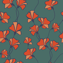 Fototapeta na wymiar Seamless pattern of abstract blooming red flowers a light background. Abstract botanical vector illustration. Perfect design for textile or print.