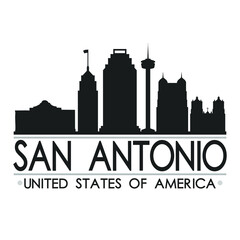 San Antonio Texas USA Skyline Silhouette Design City Vector Art Famous Buildings.
