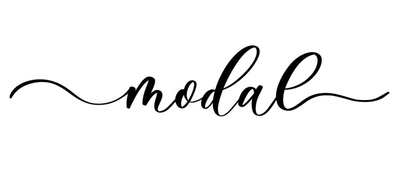 Modal - vector calligraphic inscription with smooth lines for shop fabric and knitting, logo, textile.