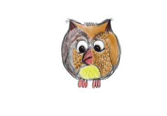 Hand-drawn cartoon owl isolated on white background.