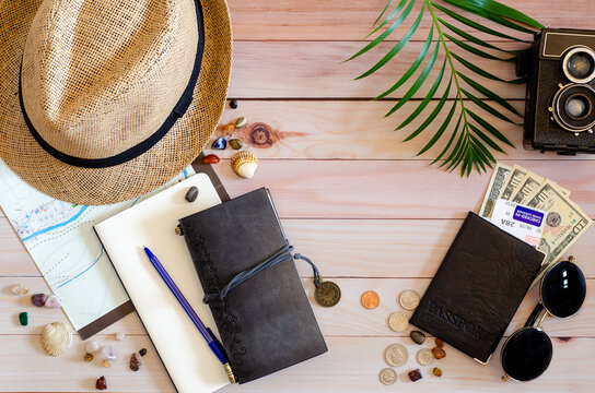 Trip vacation accessories for travel, tourism concept.