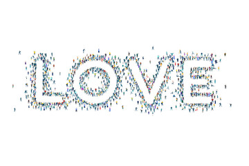 LOVE made of lots little people different age and professional background. Crowd, world, citizens, population. 