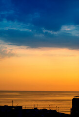 Sunset sea horizon sky clouds sunset landscape. Nature sundown wallpaper