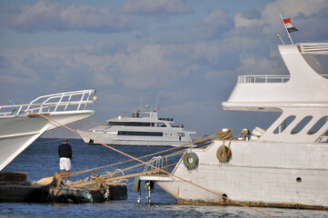 Pleasure boats in the Red Sea. View from the deck.