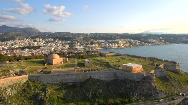 Fortezza Fortress castle at Crete island drone footage