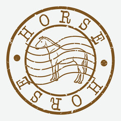 Horse Stamp Postal. Animal Silhouette Seal. Passport Round Design. Vector Icon. Design Retro Travel.