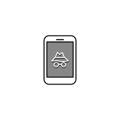 Incognito icon with phone symbol. Spy, thief, agent searching, hacker. Vector on isolated white background. EPS 10