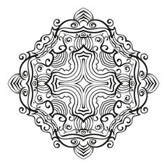 Rhombus ornamental mandala with cross in middle, Isolated design element for coloring book, print on T-shirt, textile, tattoo or any other decoration, Vector illustration