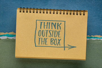 think outside the box - inspirational concept - handwriting in a sketchbook, business, education and personal development