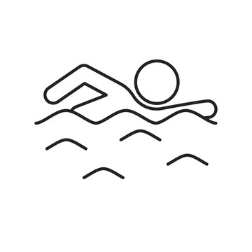 Swimming man line black icon. Water swim sport concept. Isolated vector element. Outline pictogram for web page, mobile app, promo.