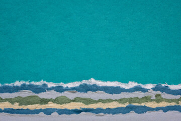 sky and sea abstract landscape in blue and green tones - a collection of colorful handmade Indian papers produced from recycled cotton fabric