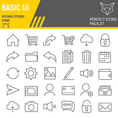 Basic UI line icon set, web mobile symbols collection, vector sketches, logo illustrations, ui icons, universal signs linear pictograms, editable stroke.