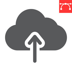 Cloud upload glyph icon, ui and button, computing sign vector graphics, editable stroke solid icon, eps 10.