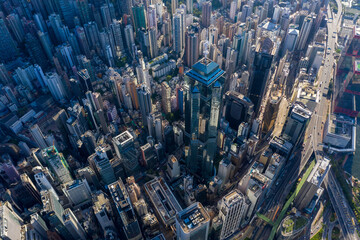 Fototapeta na wymiar Panorama aerial view of Hong Kong City