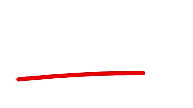 Cartoon magic red pencil springs out, draws line and disappears. Alpha channel included. 