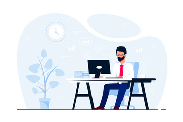 Young man working on computer in office