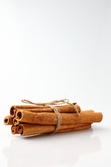 Close up a cinnamon stick is herb seasoning aromatic isolated.