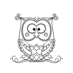 Vector hand drawn owl for adult and children coloring book, Black and white zentangle art illustration