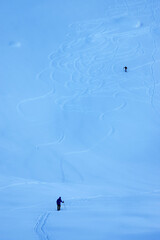 Trekking in harsh winter condition. Winter alpine landscape