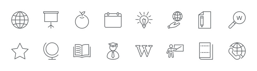 Wikipedia's birthday Line Icon. Wikipedia, Open Book, Teacher. Editable Stroke