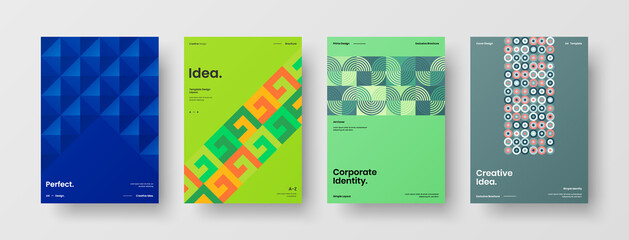 Company identity brochure template collection. Business presentation vector A4 vertical orientation front page mock up set. Corporate report cover abstract geometric illustration design layout bundle.