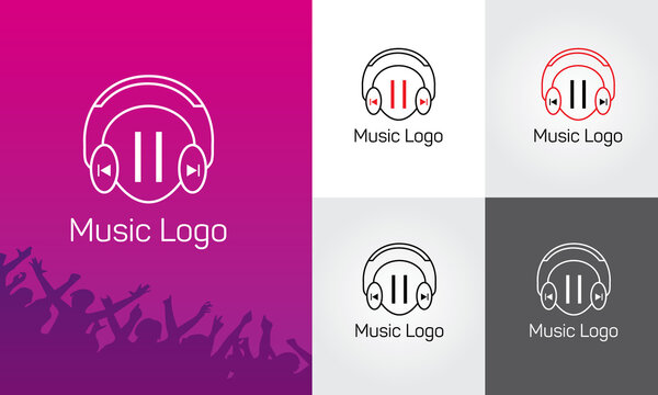 Music brand Logo design. Headphones vector.