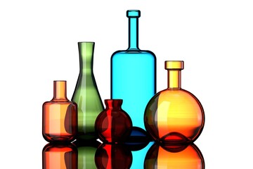 Minimalist set of glass bottles and vases