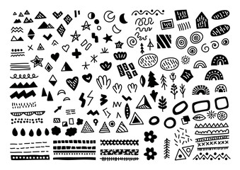 Vector hand drawn black scandinavian elements set