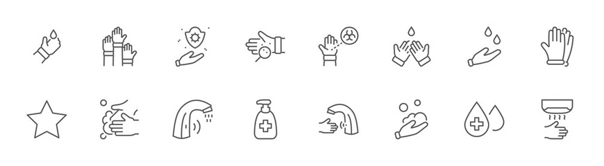 Washing Hands Line Icon. Coronavirus Water Antiseptic Hand Dryer Editable stroke