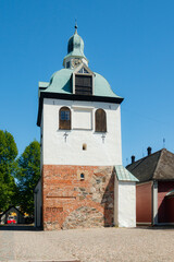 Fototapeta na wymiar Beautiful bell tower of Porvoo Cathedral in old town of Porvoo