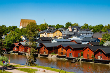 Fototapeta na wymiar Beautiful panoramic view of Porvoo Cathedral and old town of Porvoo
